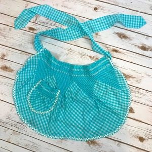 Vintage Ruched Blue Gingham Half Apron